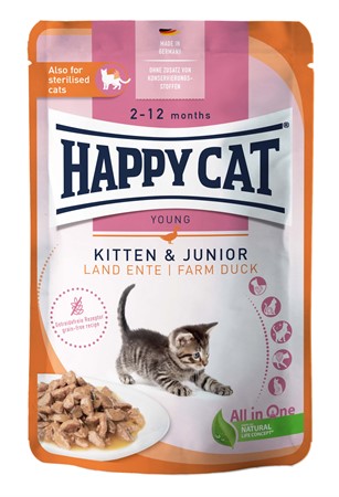 HappyCat våt/sås, Kitten/Jun. anka, 85 g