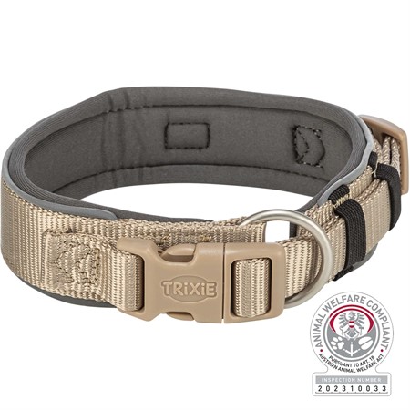 Premium halsband, X-bred, XS-S: 27-35 cm/25 mm, sand/grafit