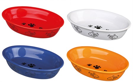 Keramikskål katt, oval, 0.2 l/15-10 cm bl. färger