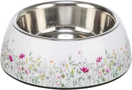 Skål, rostfri med blommönster, 0,2 l/ø 14 cm, vit/flerfärgad