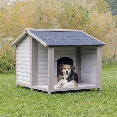 (BV)Hundkoja Lodge, med altan, M-L: 130 × h100 × 105 cm, grå