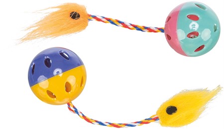 Kattleksak Plastboll med svans 2-pack 4,5 cm