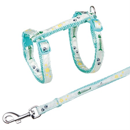 Kattsele+koppel, 23-39 cm/10 mm. 120 cm. Motiv, bl. färger