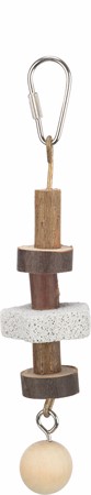 Fågelleksak, trä med lavasten, 16 cm