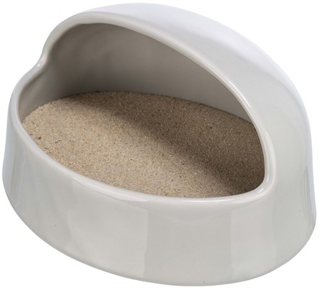 Sandbad, degu/hamster, keramik, 20 × 10 × 16 cm, grå