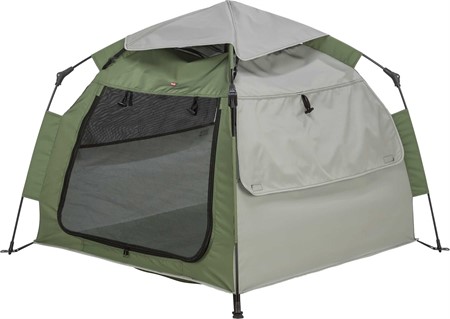 Pop-up hundtält, 100 × 80 × 100 cm, olivgrön/beige