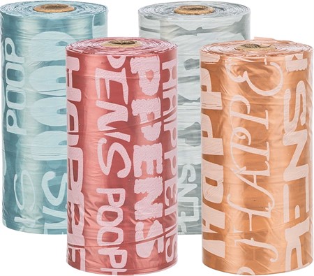 Bajspåsar, 8 rullar x 20 st, text, M