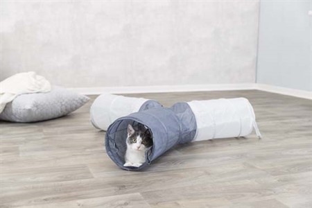 Kattunnel 4-vägs, nylon, ø 20 x 50 cm/tunnel, Vit/grå