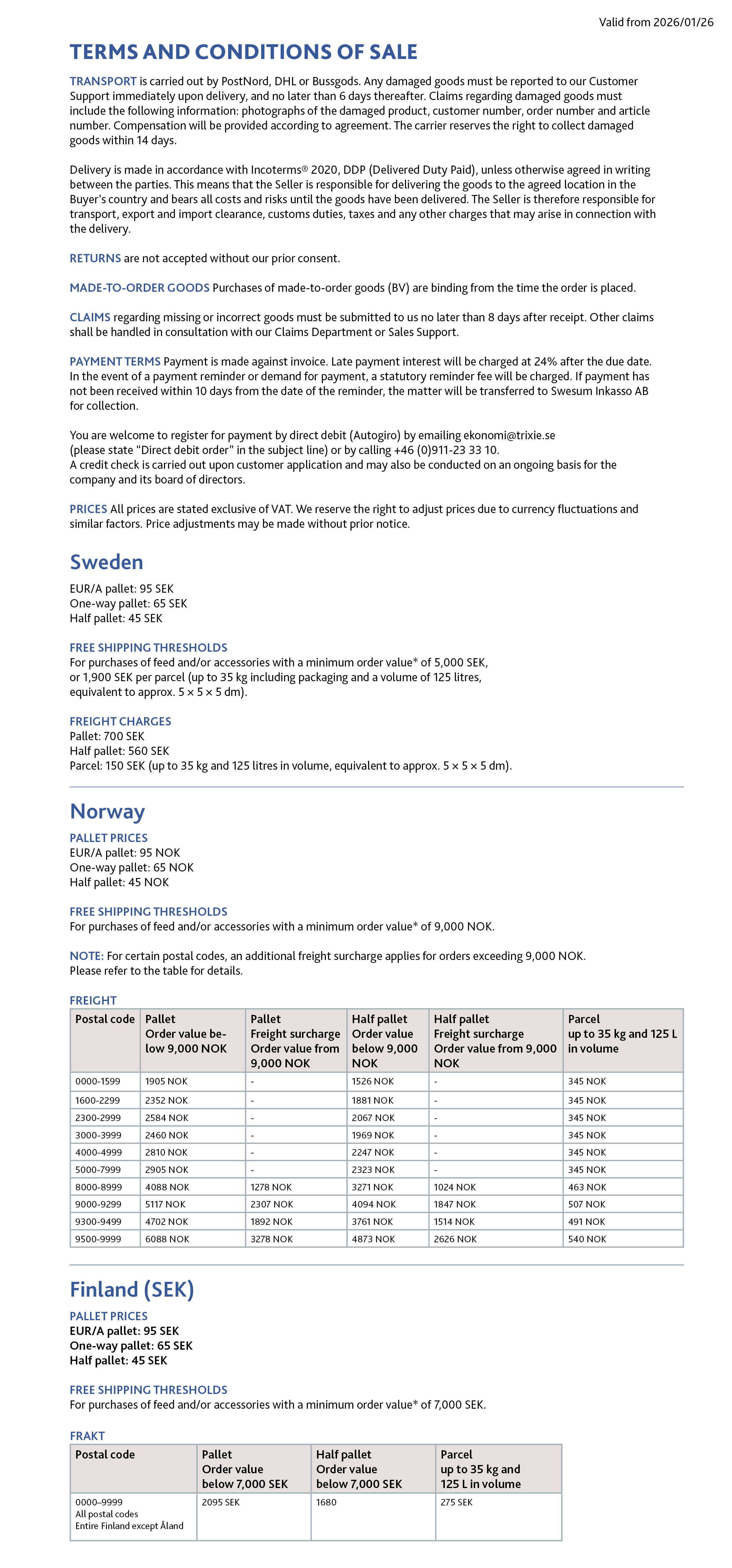 TERMS AND CONDITIONS OF SALE